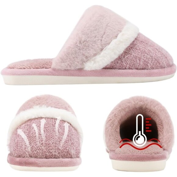 Women's Pink Two-Tone Cozy Comfy Memory Foam Slippers Slip-On Indoor House Shoes - Picture 4 of 8